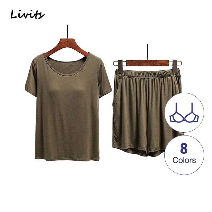 Women's Pajamas Sets Built-in Bra Push Up Modal Short Sleeve Pajamas Pyjamas Sleepwear Nightwear Loungewear For Female T200707, Caramel
Women's Pajamas Sets Built-in Bra Push Up Modal Short Sleeve Pajamas Pyjamas Sleepwear Nightwear Loungewear For Female T200707, Caramel