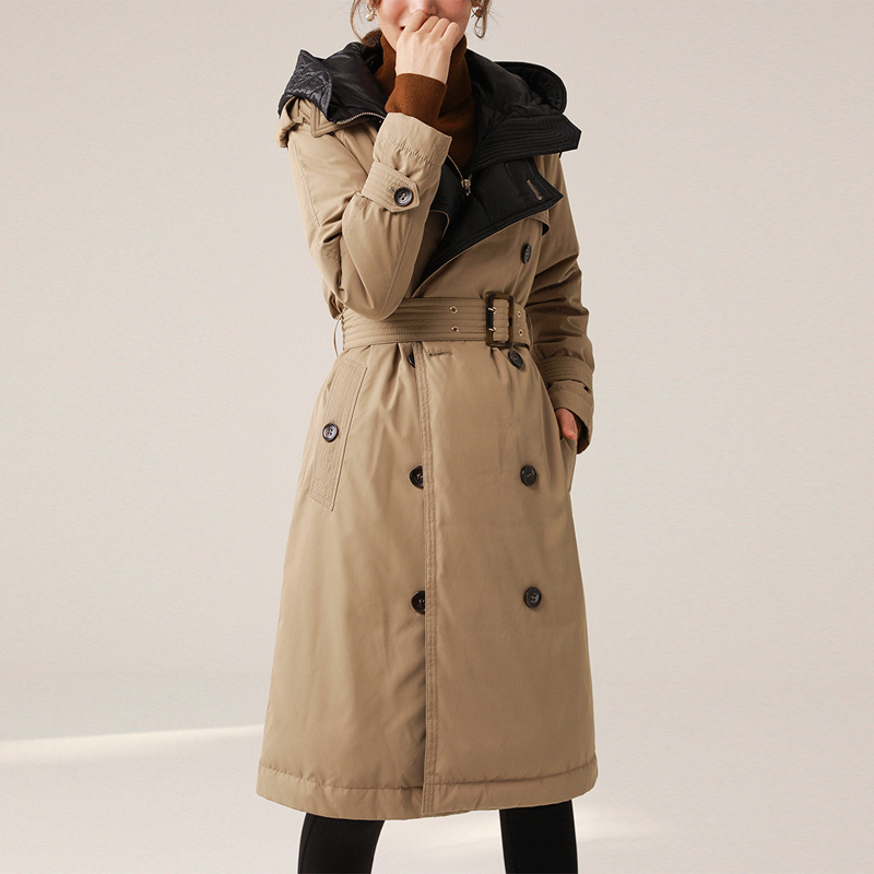 90% White Duck Down Jackets And Coat With Hooded For WInter Down Jacket Hooded Double Breasted Casual Long Trench Parka 201019