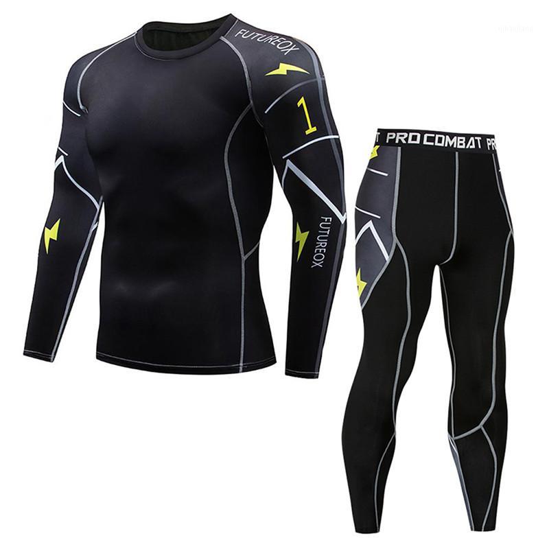Men' Sportswear Casual Fitness T-shirt Fast Drying Elastic Tops Pants Sports Tight Suit 2019 Men Clothes trainingspak mannen #A1, Black