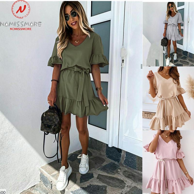 Fashion Women Summer Solid Color A-Line Dress Shrinkage Design Ruffles Belt Decor V-Neck Half Sleeve High Waist Slim Mini Dress, Gray
Fashion Women Summer Solid Color A-Line Dress Shrinkage Design Ruffles Belt Decor V-Neck Half Sleeve High Waist Slim Mini Dress, Gray