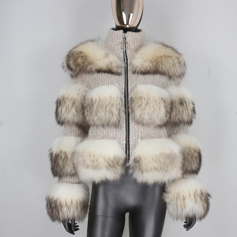 BLUENESSFAIR Winter Jacket Women Real Fur Coat Parka Natural Raccoon Fur Wool Weave Fabric Thick Warm Outerwear Streetwear 201103