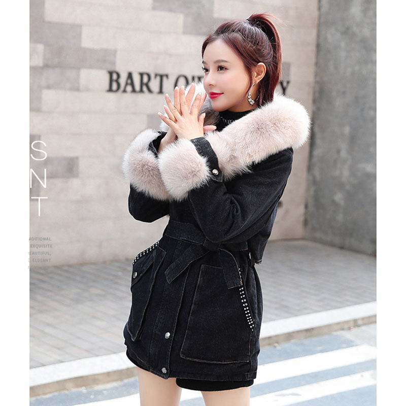 Winter New Women lamb cashmere Thick Denim Jacket Loose Warm Coat Casual Korean Hooded Female Jean Outerwear Tops R457 201106