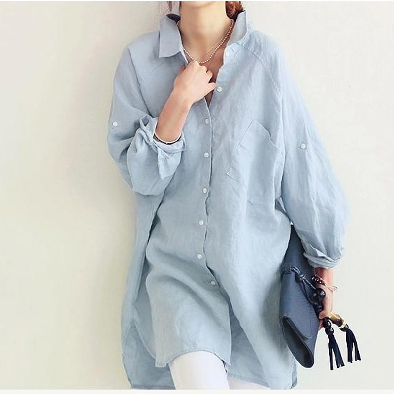 White Casual Linen Women Vogor Sean Womens Blouses Shirt Spring Summer Blusas Office Lady Elegant Loose Tops and Blouses 6081 50 201201