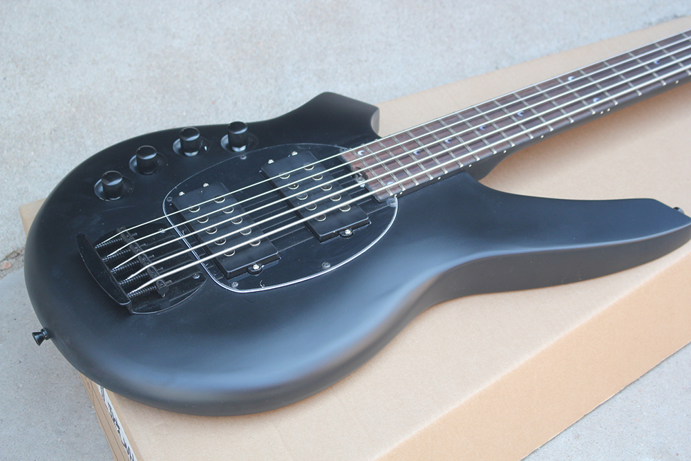 Factory Custom Matte Black 5-String Left Handed Electric Bass Guitar,Black Hardwares,Rosewood Fretboard,Offer Customized