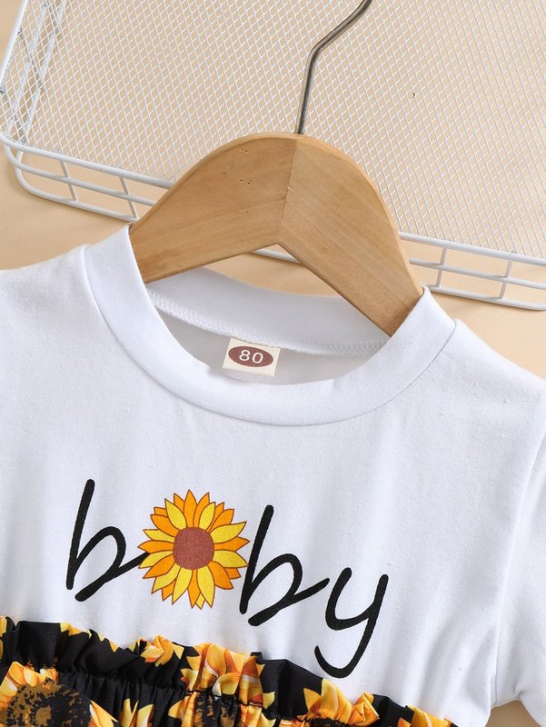 Baby Floral And Letter Graphic 2 In 1 Dress SHE