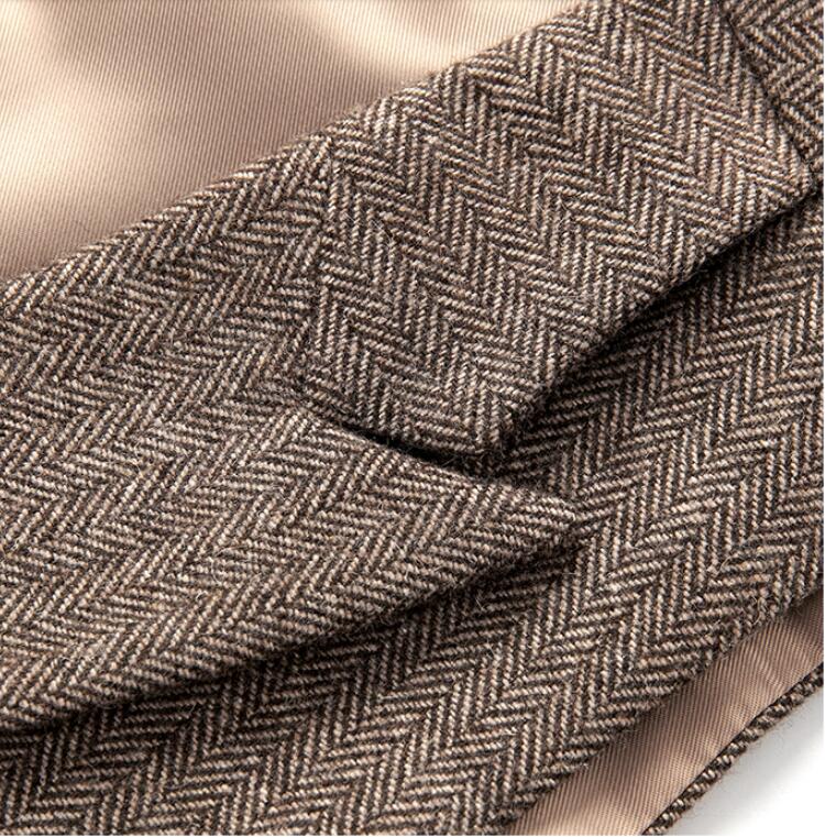 Double Breasted Groom Vests Wedding Brown Wool Herringbone Tweed Groomsmen Vests Men's Suit Party Prom Farm Country Waistcoat Navy Blue