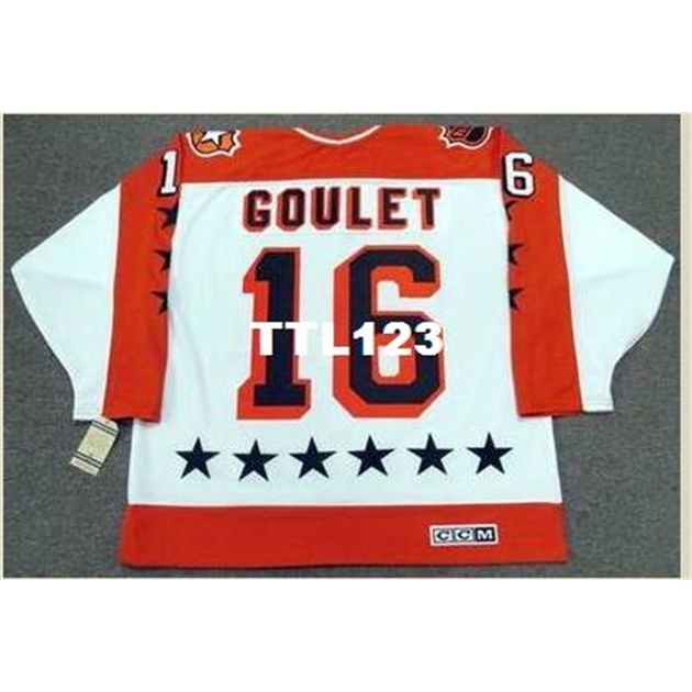 740 #16 MICHEL GOULET 1986 Wales "All Star" CCM Vintage Hockey Jersey or custom any name or number retro Jersey, White
740 #16 MICHEL GOULET 1986 Wales "All Star" CCM Vintage Hockey Jersey or custom any name or number retro Jersey, White