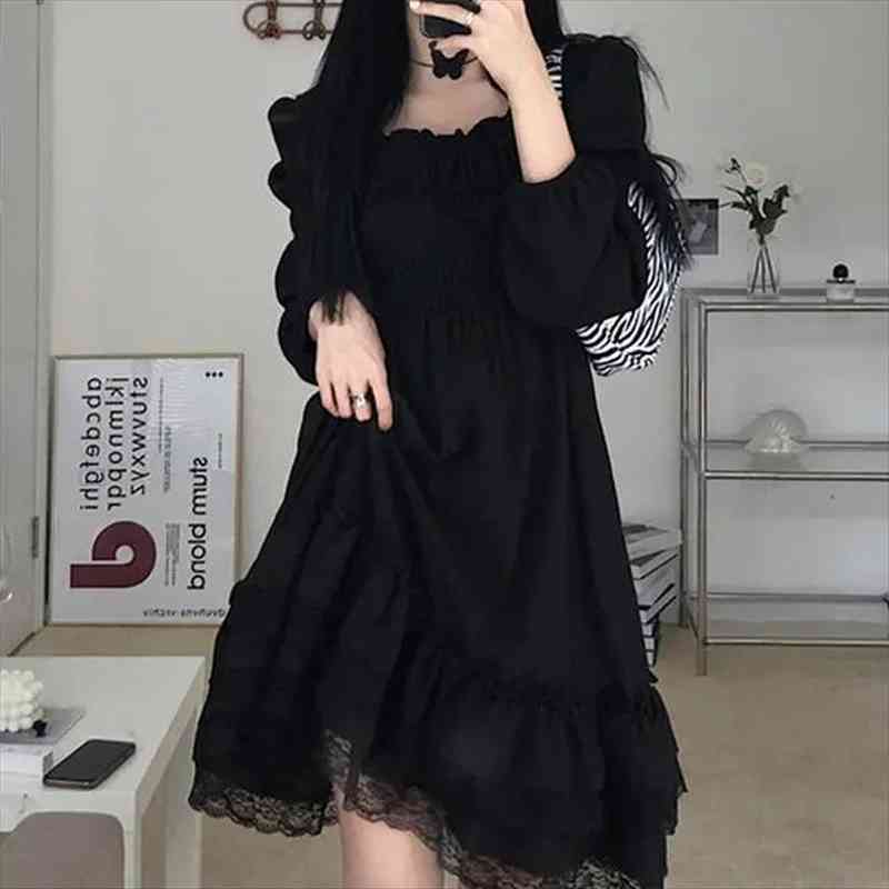 gothic black lace ruffle dress for girls princess party ruched fairy grunge long sleeve dresses woman fashion korean, Black;gray
gothic black lace ruffle dress for girls princess party ruched fairy grunge long sleeve dresses woman fashion korean, Black;gray