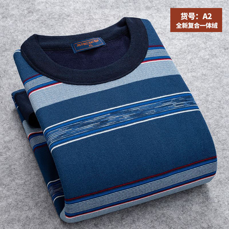 new Thermal Underwear For Men Thin Fleece O neck Long sleeve Undershirt plaid and stripe color (only shirt) 201023