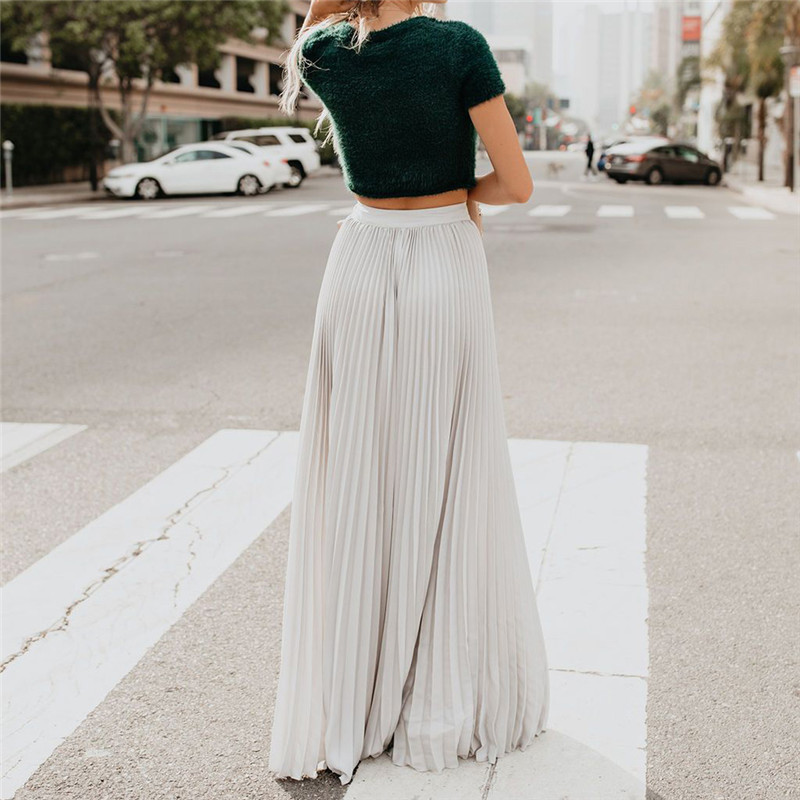 Fashion Pleated Long Skirt 2019 Lady Casual Loose Soild High Waist Long Skirt Ladies All-match Ankle-Length Skirts Multi Colors T200301