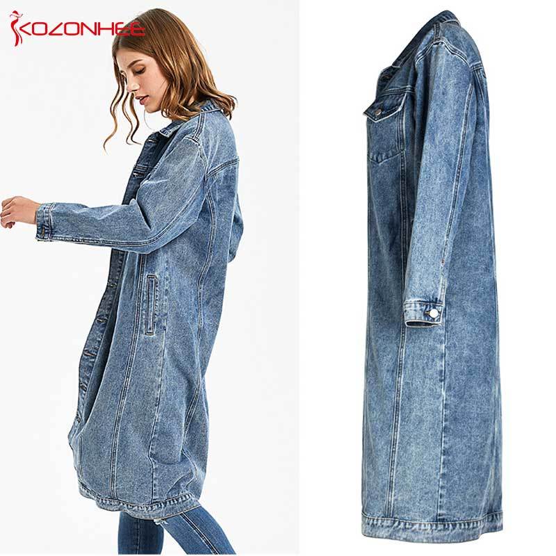 Fashion Blue Inelastic Women Long Denim Coat Jeans Coats Casual pocket Jackets Women Vintage Jeans Jacket #07 201217