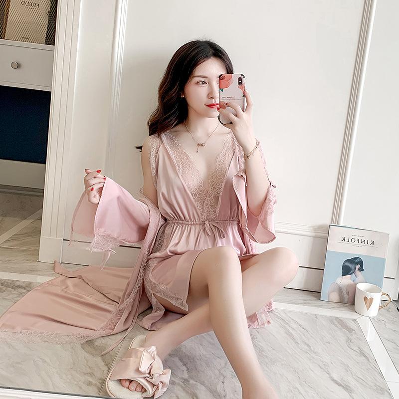 Spring And Summer New Sexy Suspender Pajamas Two-piece Satin Chiffon Home Wear Nightgown Ladies V-neck Nightgown, Navy blue
Spring And Summer New Sexy Suspender Pajamas Two-piece Satin Chiffon Home Wear Nightgown Ladies V-neck Nightgown, Navy blue