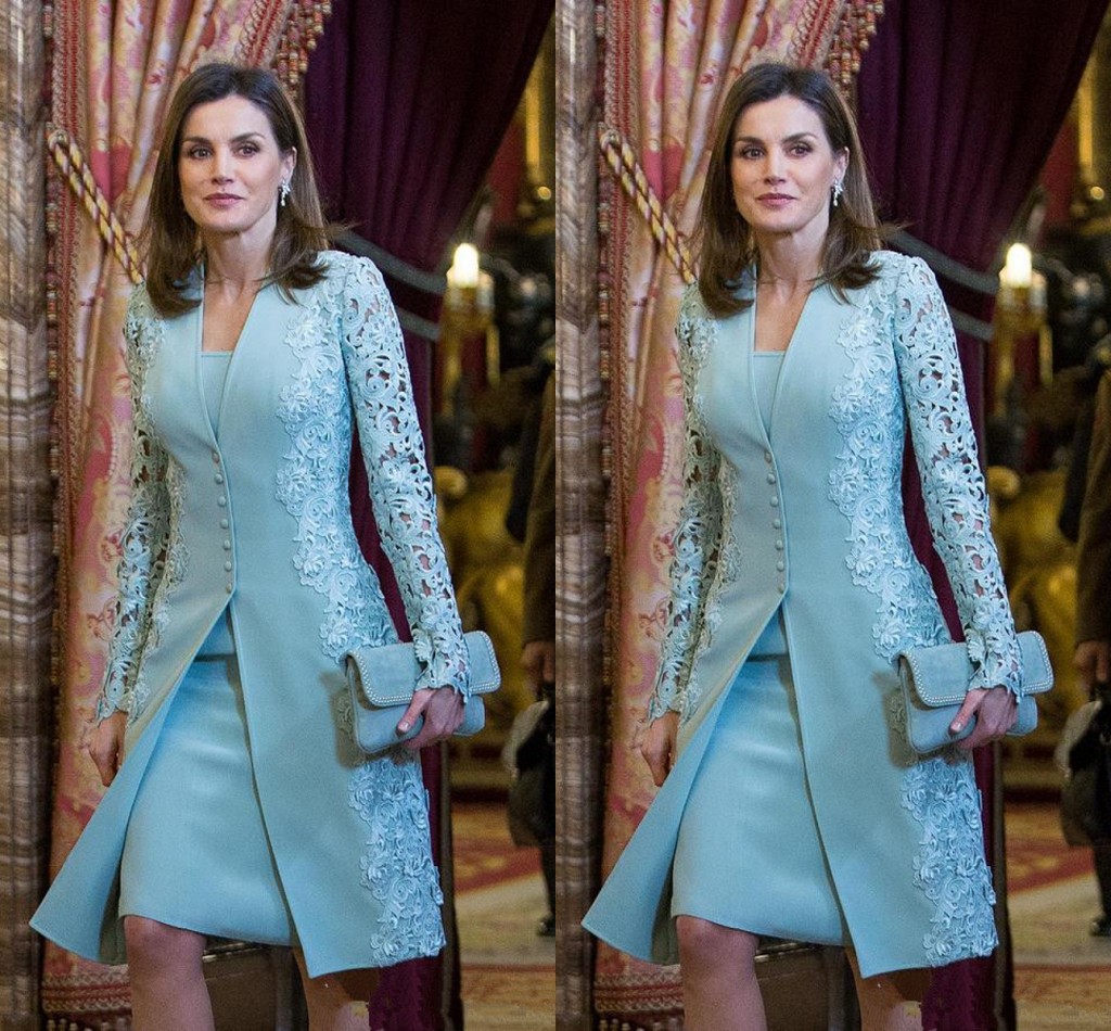 Elegant Outdoor Mother Of Bride Dresses Suits Short Two Piece Sky Blue Long Sleeve Groom Mother Dress For Wedding Party Lace Uk Arabic
