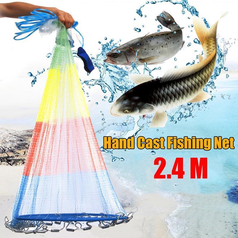 2.4M Durable Sinker Bait Outdoor Fishing Hand Casting Net Hand Cast Fish Catching Nylon Mesh1