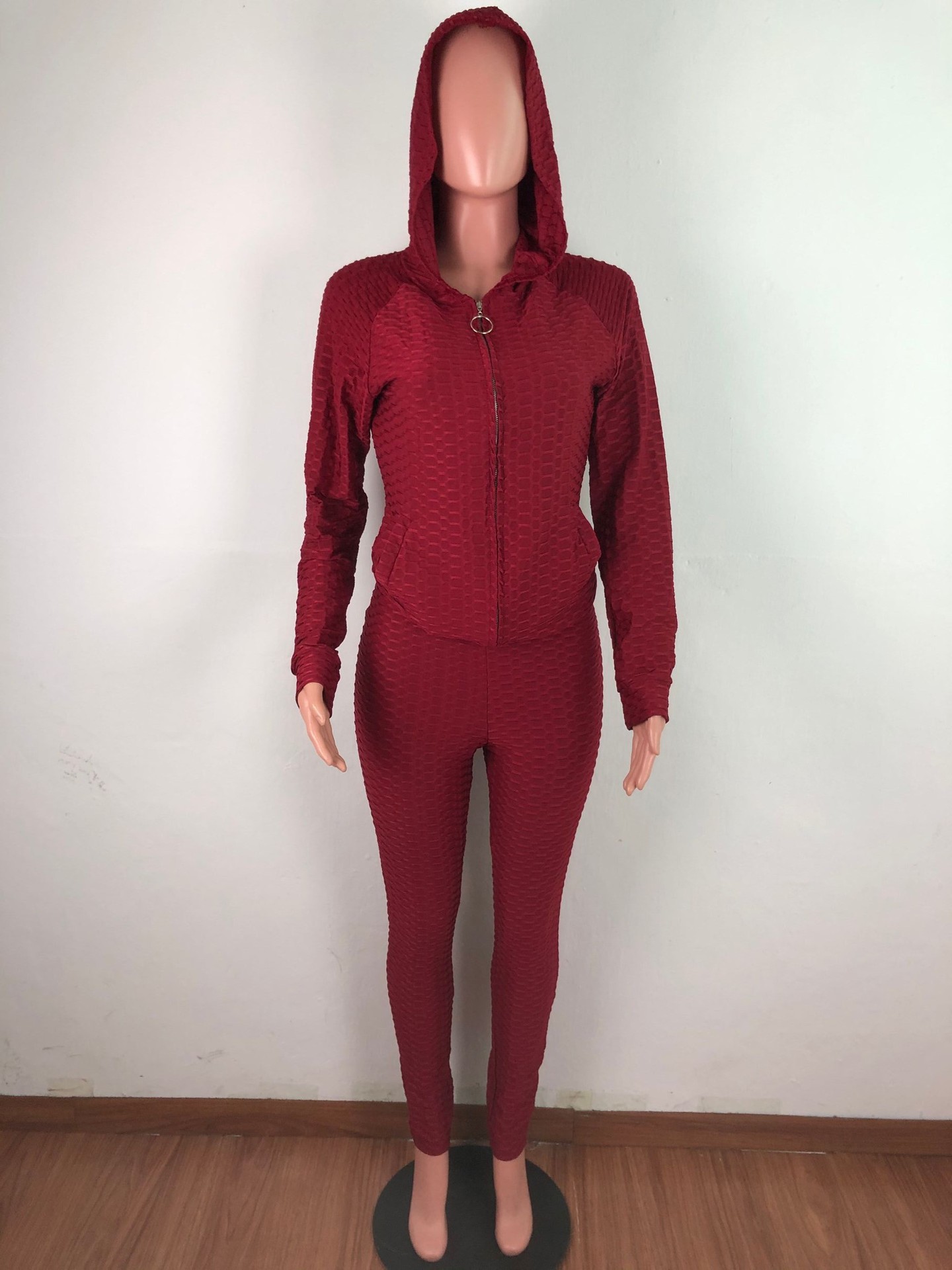 Pants Spot 2021 European and American fashion fish scale polyester stretch frame hooded casual sports suit