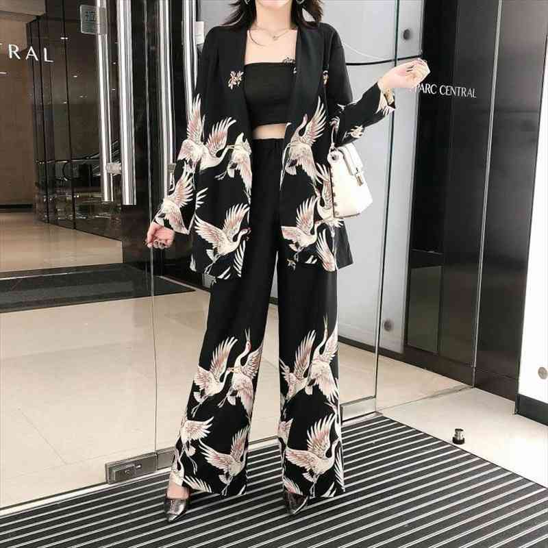 Autumn Women Vintage Clothing Set Printed Blazer Wide Leg Retro Pant Female Bird Printed Outfit Pant Suits Womens Clothing, White
Autumn Women Vintage Clothing Set Printed Blazer Wide Leg Retro Pant Female Bird Printed Outfit Pant Suits Womens Clothing, White