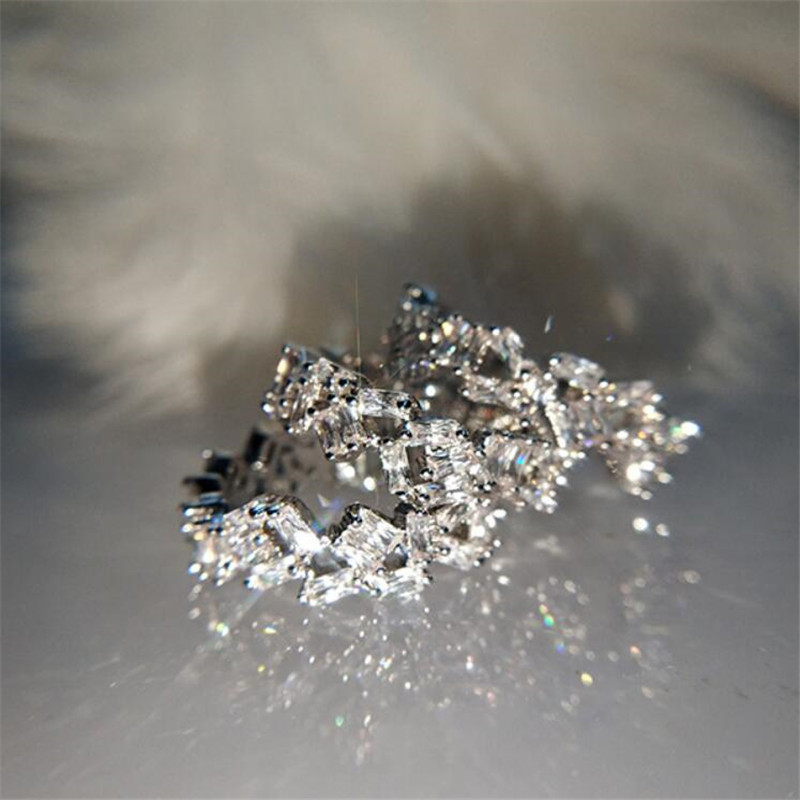 Ins Top Sell Sparkling Choucong Simple Fashion Jewelry 925 Sterling Silver T Princess Cut White Topaz CZ Diamond Gemstone Women Wedding Ring