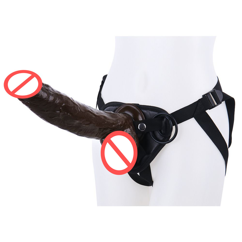 Godemichés Café noir Sangle longue Dildo réaliste imitation pénis imitation godes pour Femme Non Vibrator Masturbation Porter Adult Toys A232