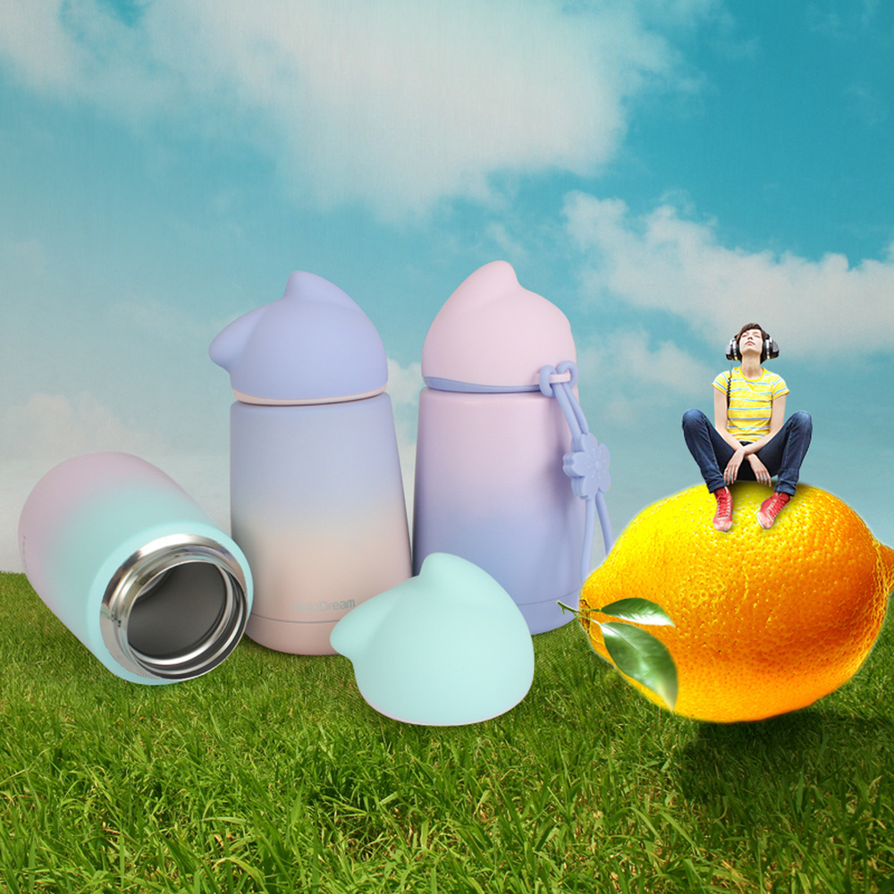 Cute Smart Cat Stainless Steel Thermos Mug Thermo Baby Child Cups Water Bottle Cartoon Cat Vacuum Flasks Thermoses Kid Drinkware 201204