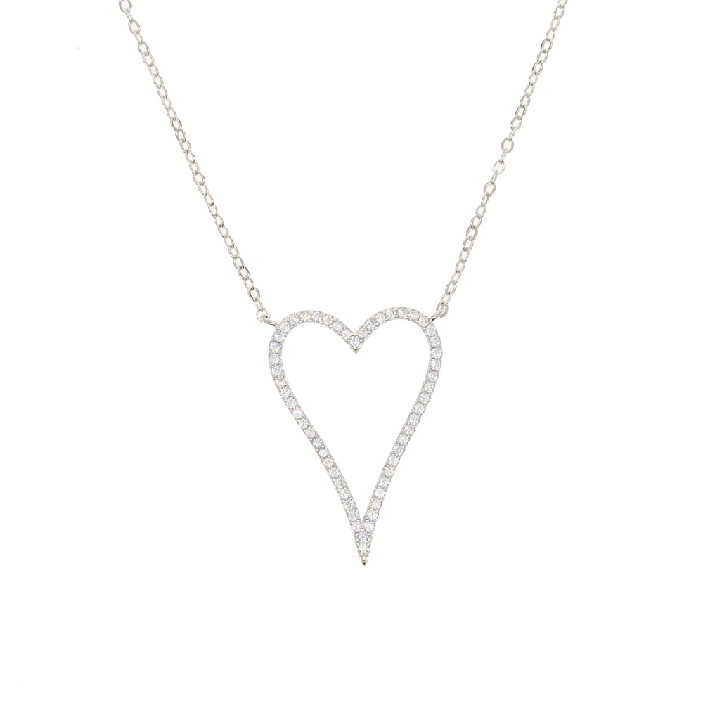 New styles Heart Pendant Iced Out Bling Lovely Heart Charm Open Link Chain Statement Necklace 41+5cm Women wedding Jewelry Gift