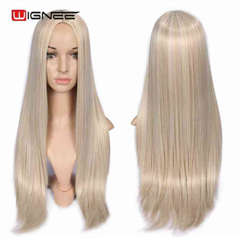 Hairpiece Wignee Long Straight Synthetic for Women Blonde Natural Middle Part Heat Resistant Fibernatural Daily 0121