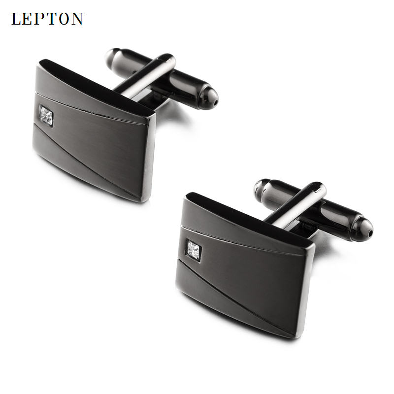 Lepton Classic Business Square Black Brush Mens Cufflinks Tie Clips Set High Quality Necktie Pin Tie Bars Clip Clasp Drop Ship 201106
