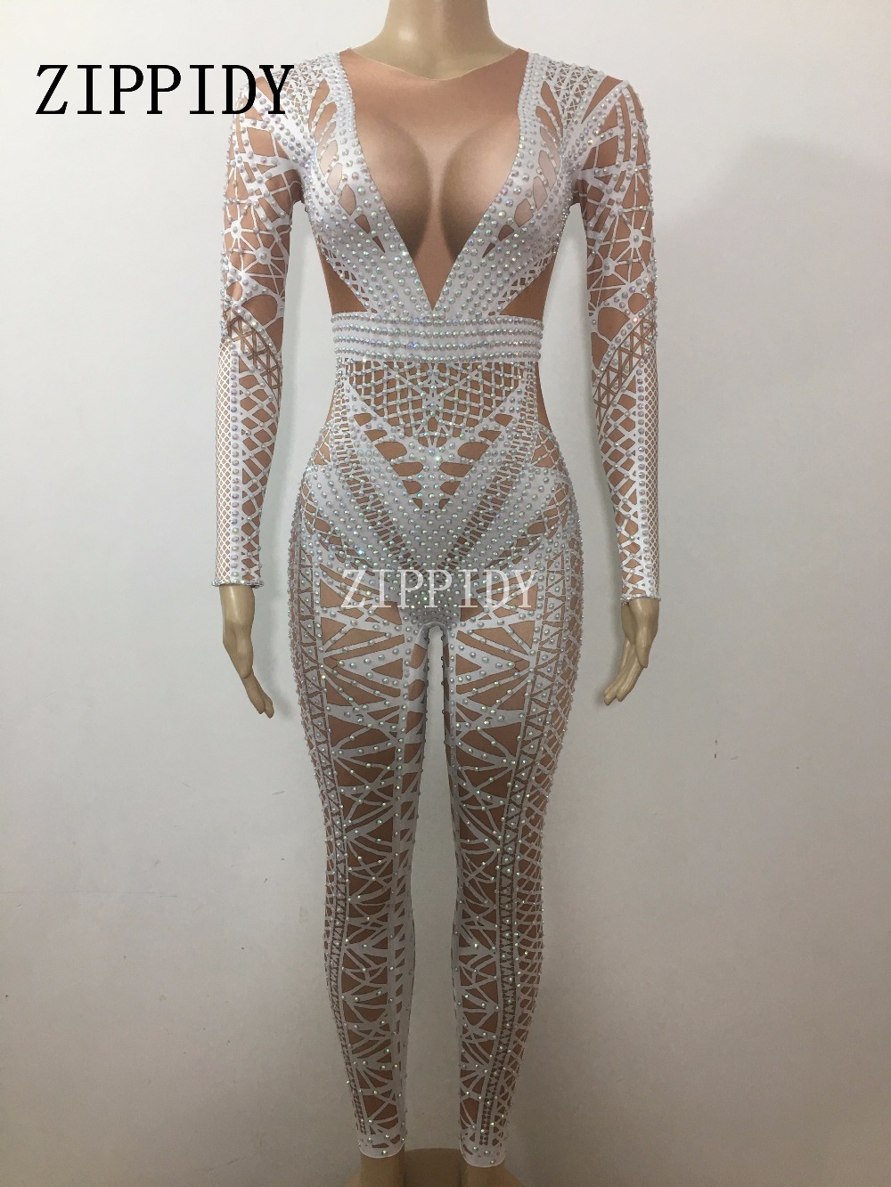 Women's Fashion Black Jumpsuit Costume One-piece Nightclub Dance Bandage Printed Outfit Party Stage Celebrate Wear T200303