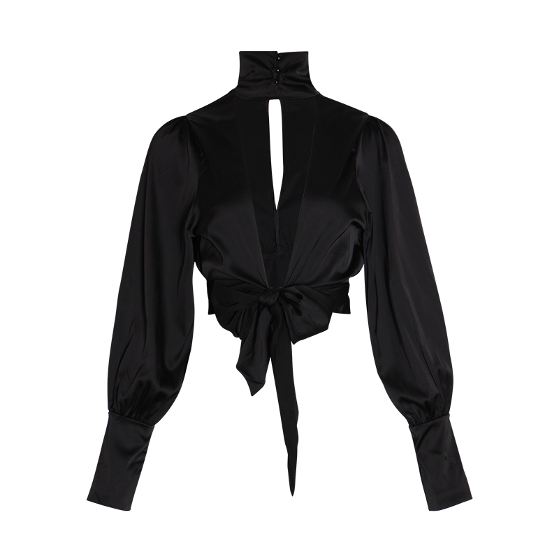 TWOTWINSTYLE Backless Women's Shirts Turtleneck Lantern Long Sleeve Bowknot Sexy Party Blouse Female Summer Fashion New 201028