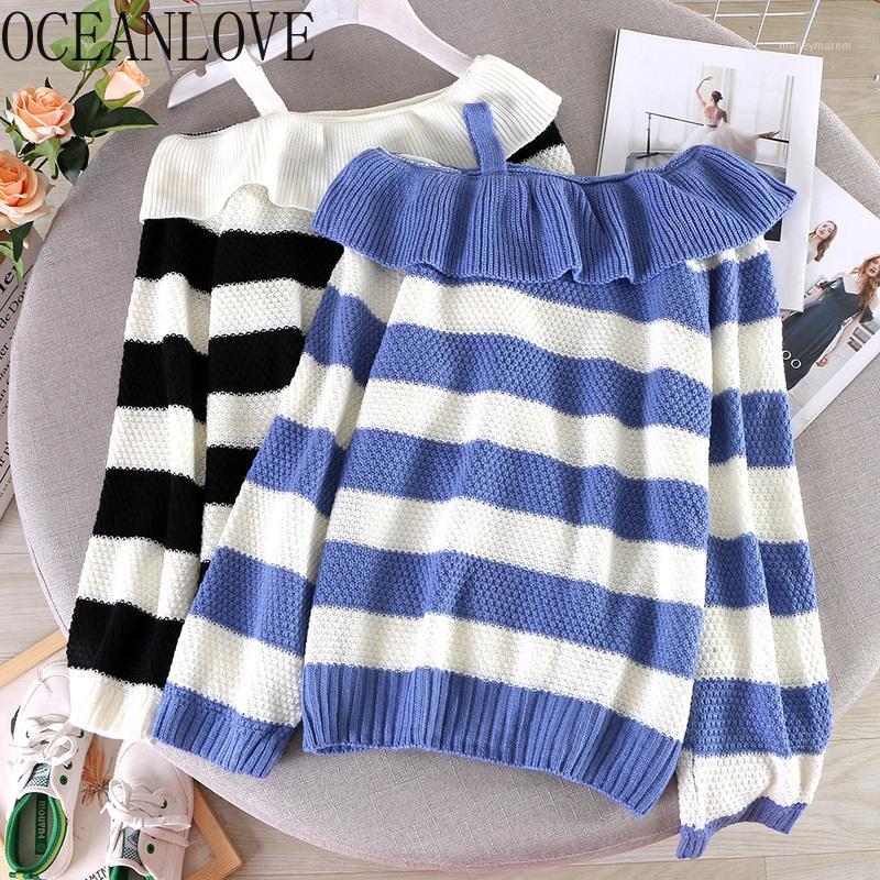 OCEANLOVE Sexy Off Shoulder Pullovers Striped Ruffles 2019 Winter Clothes Women Sweaters New Casual Sueter Mujer Loose 134601, Black 
OCEANLOVE Sexy Off Shoulder Pullovers Striped Ruffles 2019 Winter Clothes Women Sweaters New Casual Sueter Mujer Loose 134601, Black
