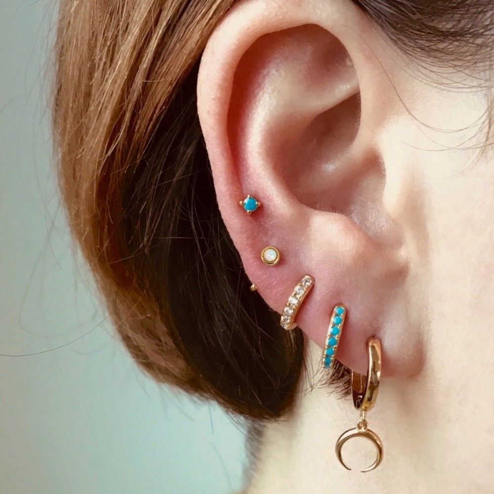 925 sterling silver rhodium gold plated mini hoops paved blue nano turquoiose gemstone elegance minimal huggie hoop fine silver learring