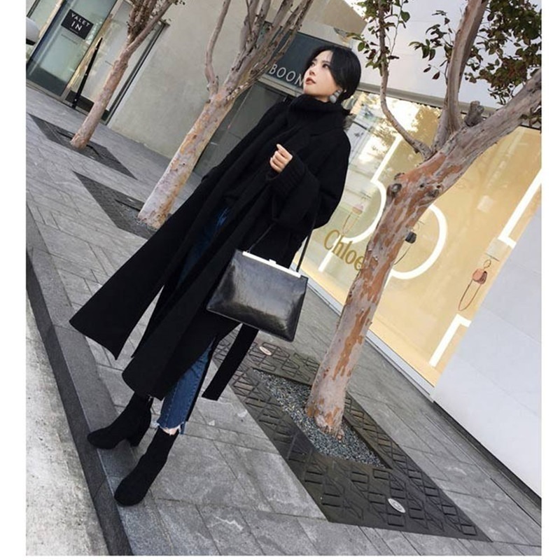 Green Tweed Elegant Woolen Coat Women Cardigan Pocket Thicken Autumn Winter Female Blend Coats Female Sashes Belt Long Overcoats 201102