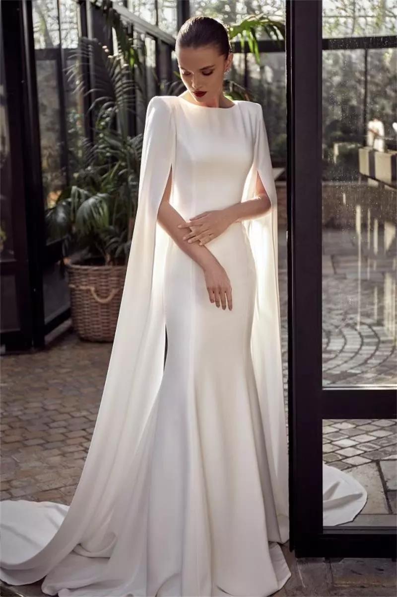 New Julie Vino Mermaid Wedding Dresses with Wrap Cloak Satin Bridal Gowns Lace Applique Buttons Back Sweep Train Vestidos De Noiva