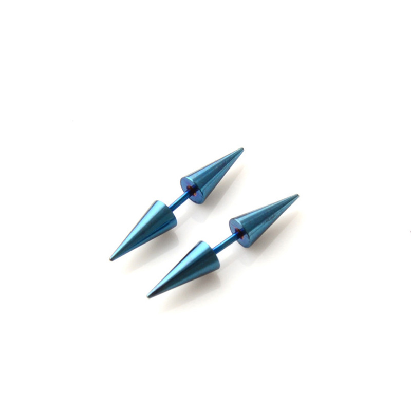 Hip Hop Colorful Ear Clip Stud Earrings Punk Men's Stainless Steel Cone Puncture Earrings Jewelry Men Women Wholesale