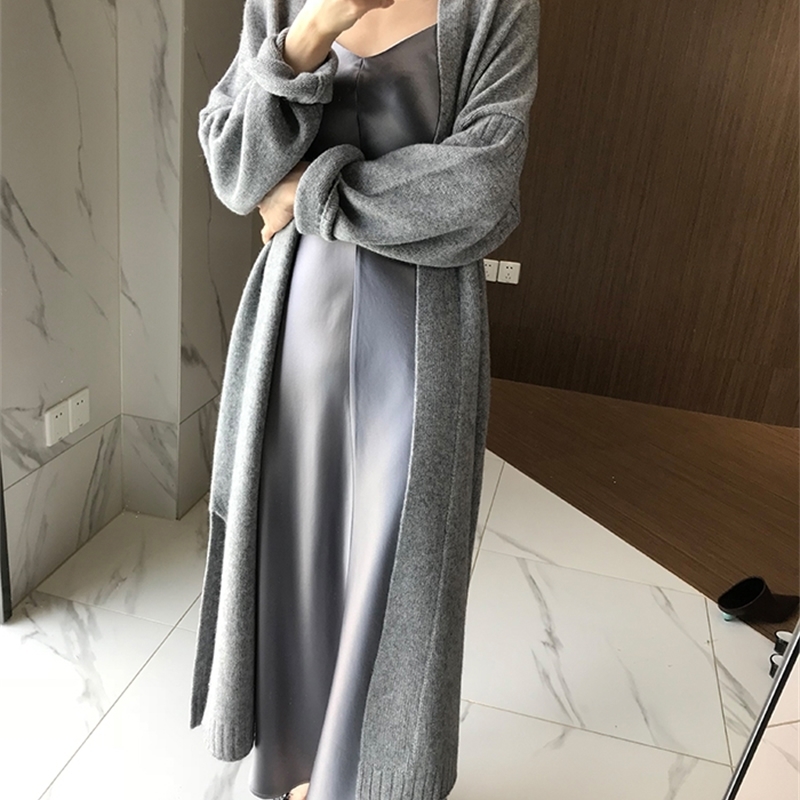 autumn and winter new cashmere cardigan women loose wild long paragraph over the knee ladies sweater coat sweater 201030