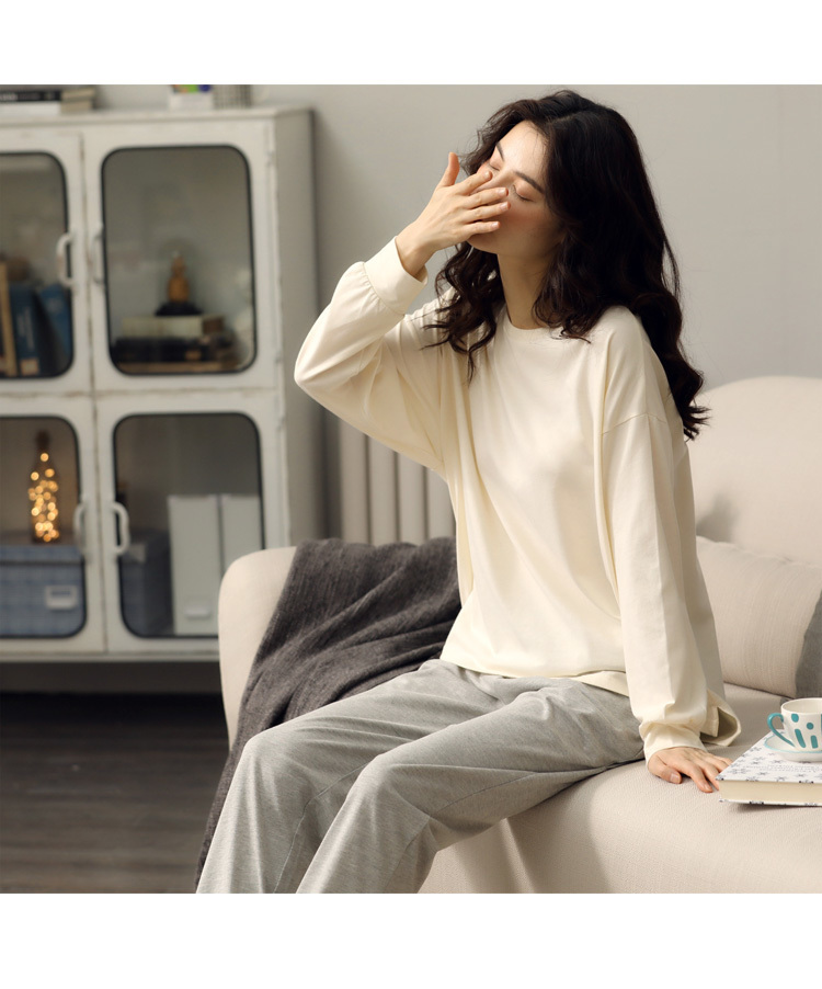 autumn solid color round neck pyjama set for women girls long sleeve simple comfortable home clothes plus size 200kg 201105