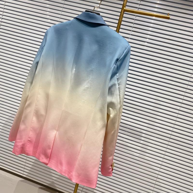 DEAT Autumn Winter Long Sleeve Notched Collar Patchwork Color Single Breasted Buttons Slim Blazer Women Coat MK297 201102