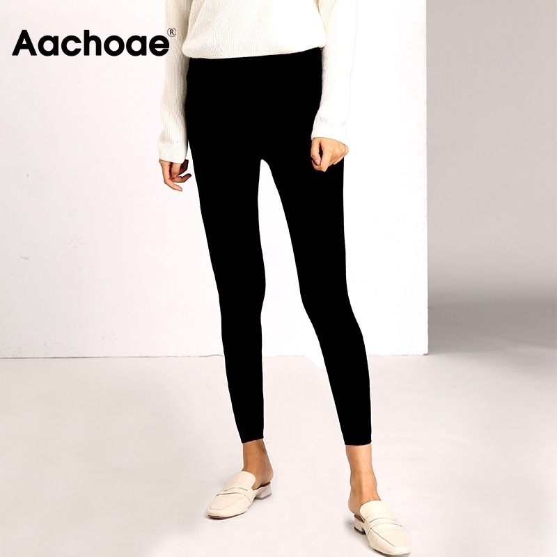 

Aachoae Autumn Winter Women Leggings Solid Casual Slim Pants Trousers High Waist Sportwear Ladies Ankle Length Leggings 201203, Khaki