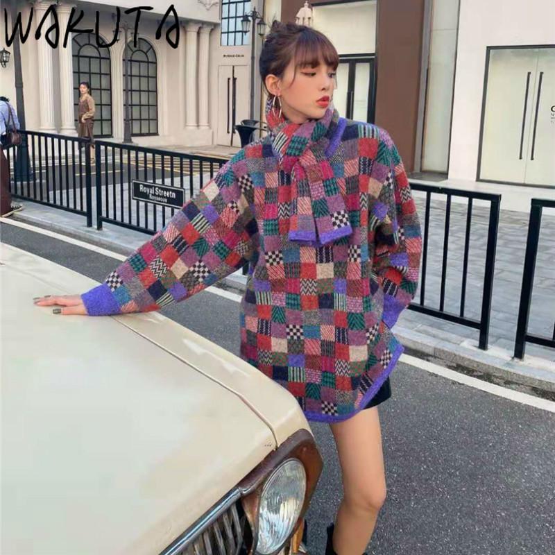 WAKUTA Chic Streetwear Knitted Tops with Scarf Plaid Contrast Color Fashion Pullover Female Autumn Winter Women Clothes Vintage, Red
WAKUTA Chic Streetwear Knitted Tops with Scarf Plaid Contrast Color Fashion Pullover Female Autumn Winter Women Clothes Vintage, Red
