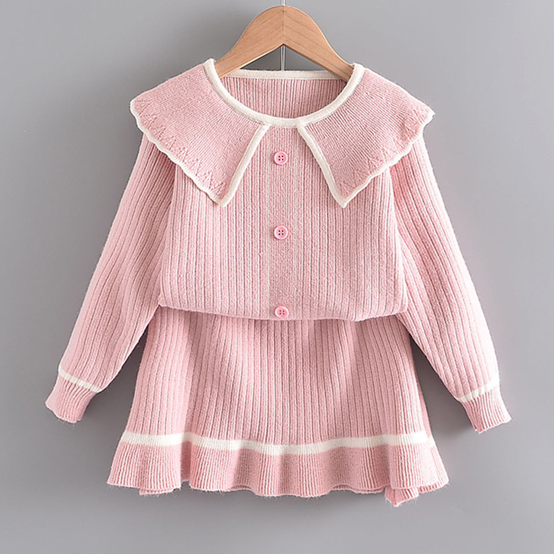 Winter girls doll collar sweater 2 pcs suit 2020 winter baby girl clothes children's sweater for girls autumn suitX1019