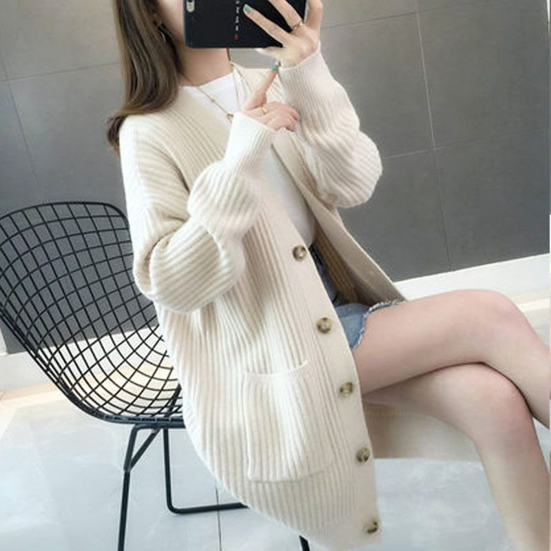 Autumn/winter Fashion Cardigans Sleeve Button sweater Casual Solid Long women Cardigan 5784 201017
