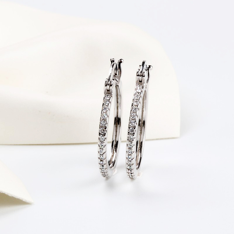 High quality 925 Sterling Silver Big Hoop Earring Full CZ Diamond Fashion bad girl Jewelry Party Earrings 63 J2