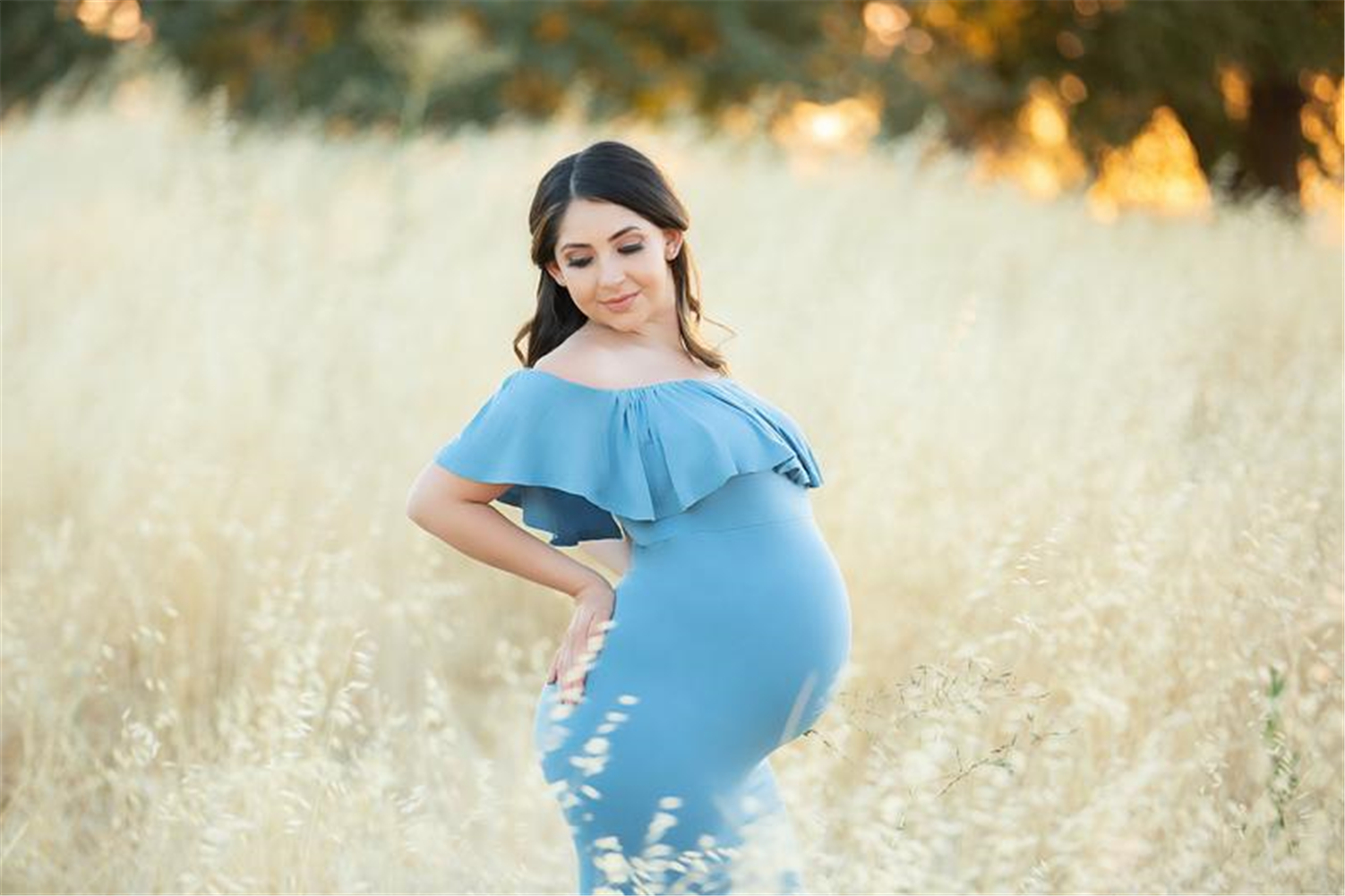 Sky Blue Night Robes Maternity Dress for Photoshoot or Babyshower Photo Shoot Lady Sleepwear Bathrobe Sheer Nightgown