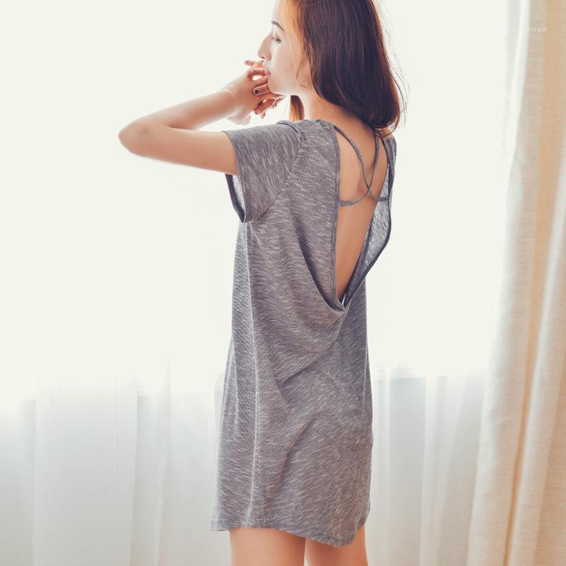 Summer Short-sleeved Pyjamas Sexy Woman with Open Back V Collar Night Gown Sleep Dress Beautiful Nightgown Home Dress Sleepwear1, Gray
Summer Short-sleeved Pyjamas Sexy Woman with Open Back V Collar Night Gown Sleep Dress Beautiful Nightgown Home Dress Sleepwear1, Gray