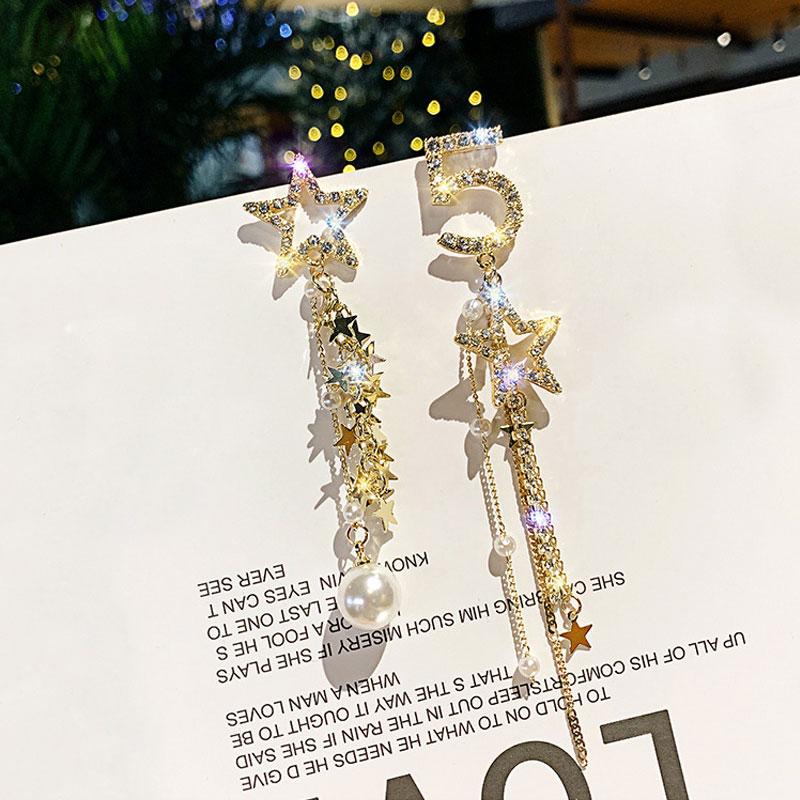 Big Pearls Lucky Number 5 full Rhinestone Earring Long Tassels Pentagram Asymmetry Drop Earrings
Big Pearls Lucky Number 5 full Rhinestone Earring Long Tassels Pentagram Asymmetry Drop Earrings