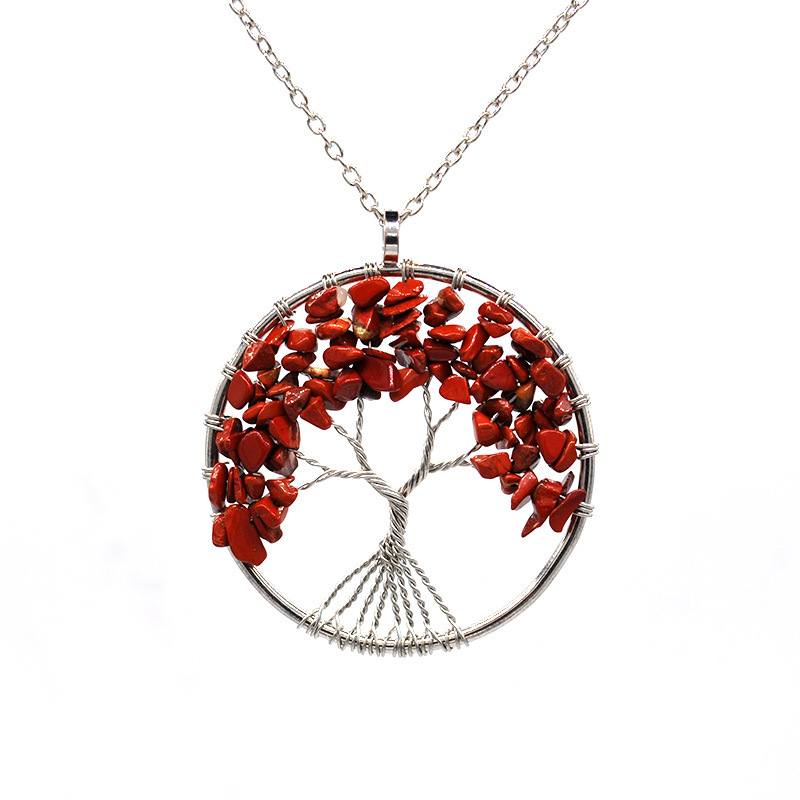 Women Necklace of Natural Stones Gravel Crystal Life Tree Long Pendant silver fashion jewelry Necklaces Handmade for Women Gift Party