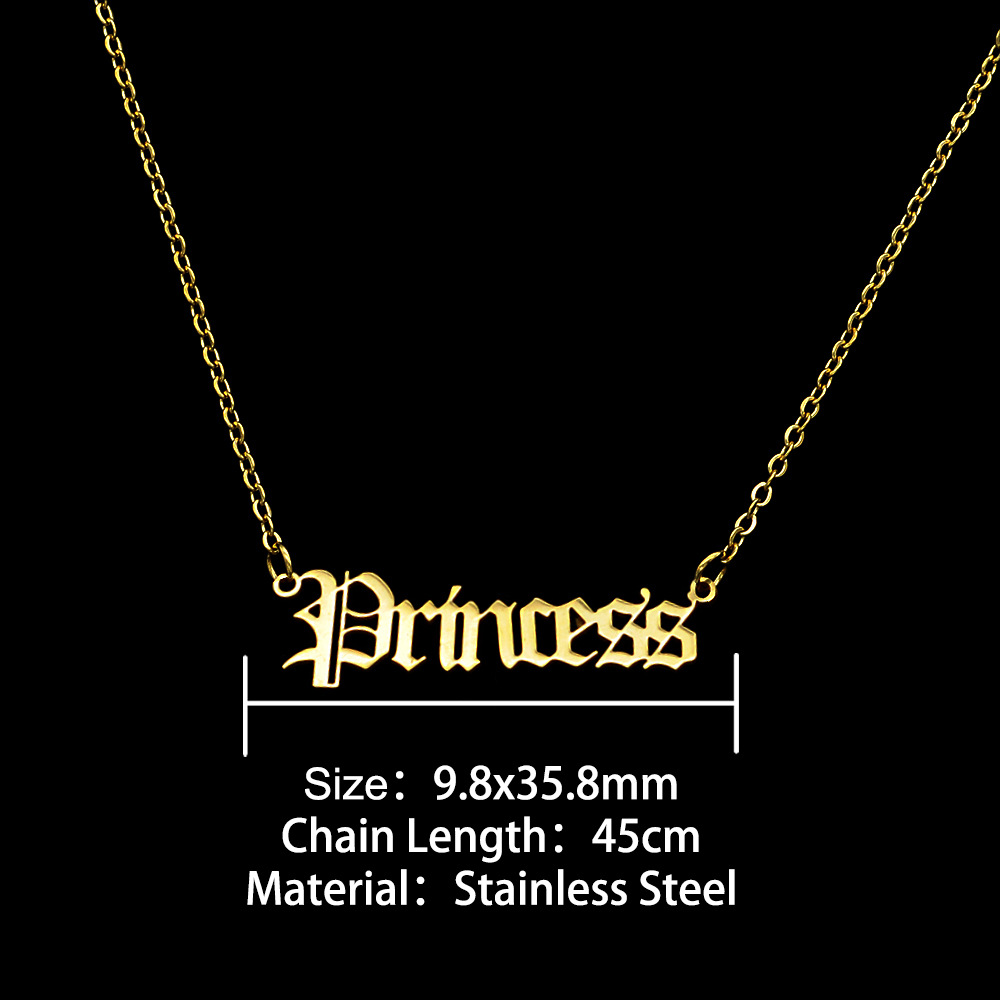 10PCS Old English Letter Word Princess Necklaces Stainless Steel Initial Alphabet Name Logo Pendant Charm Chain Minimalist Collar Choker Jewelry for W