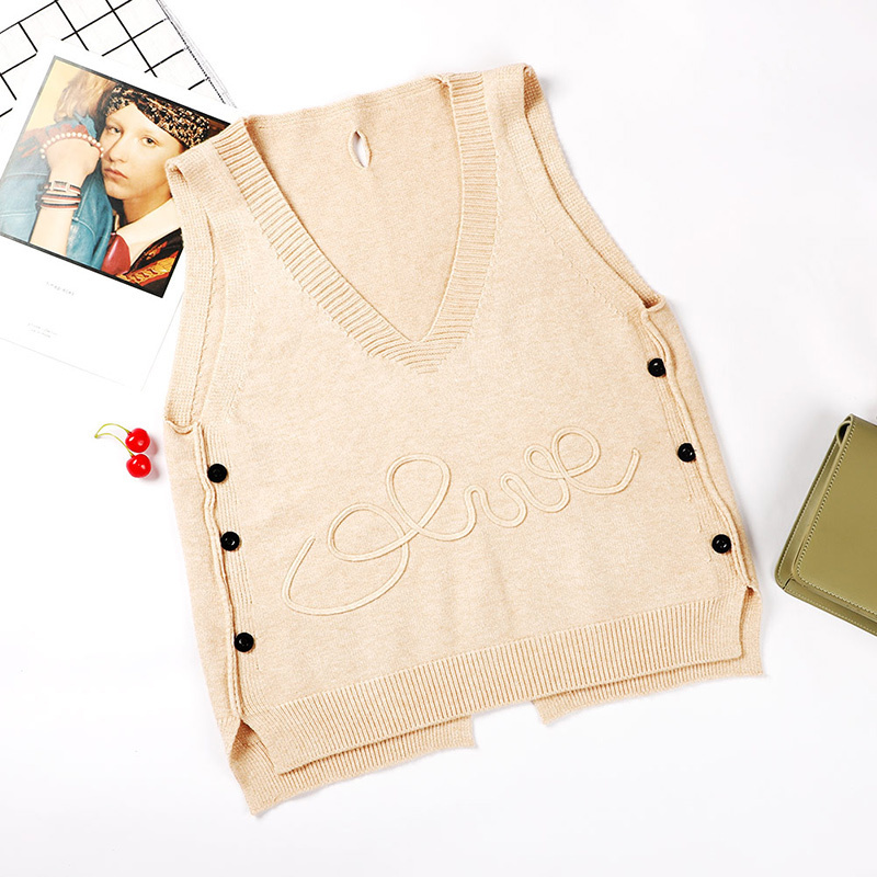 Woman Short Sleeveless Knitted Sweater Vest Waistcoat Side Buttons Casual Vest Female Pullover Plus Size Fashion Autumn Lady Top 201211
