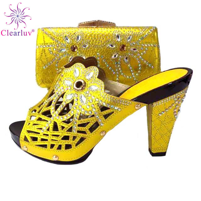 Clearluv Fashion Italian Shoes With Matching Bags African High Heel Women Shoes and Bags Set For Prom Party Y200323