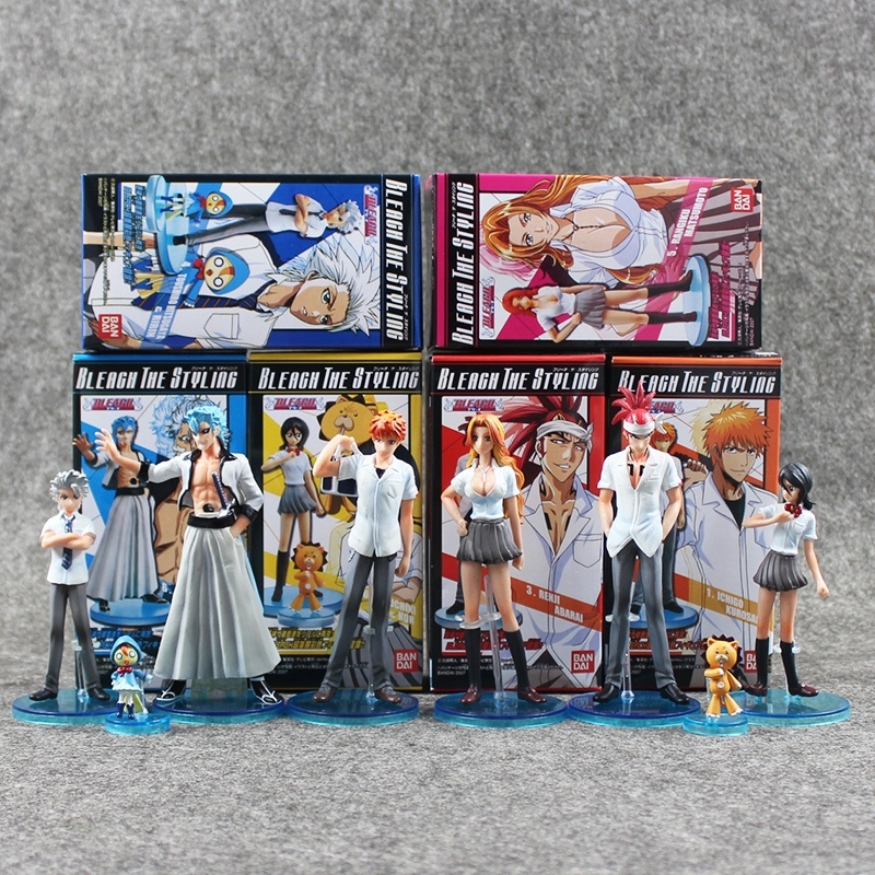 

8pcs/lot Anime Bleach Toys Kurosaki Ichigo Kuchiki Rukia Aizen Sousuke Hitsugaya PVC Action Figures Model Toy Doll Y200421