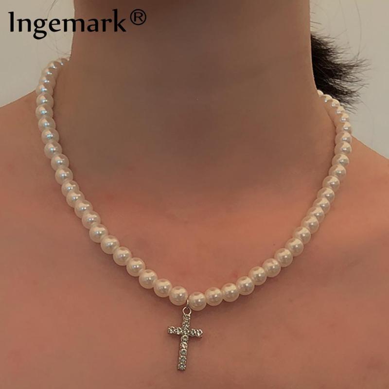 High Quality Baroque Pearl Chain Crystal Cross Pendant Choker Necklace Jesus Vintage Rhinestone Bead Link Necklace Charm Jewelry
High Quality Baroque Pearl Chain Crystal Cross Pendant Choker Necklace Jesus Vintage Rhinestone Bead Link Necklace Charm Jewelry